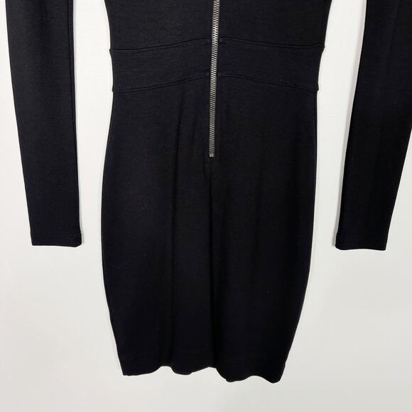 French Connection Size 0 Black Lace Inset Long Sleeve Ponte Knit Bodycon Dress - Picture 6 of 9